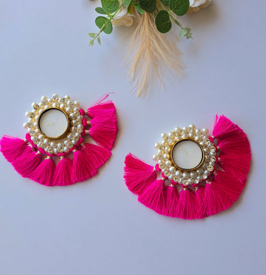 Tassel Pearl Tealight Holder (Pair)
