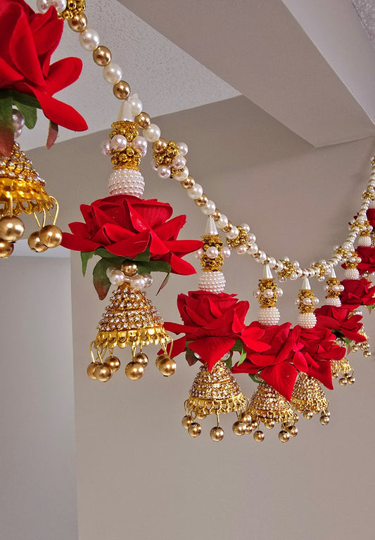 Luxurious Red Rose Toran / Bandhanwar with Side hangings