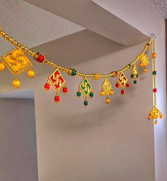 Luxury Swastik Beaded Toran / Bandhanwar with Side Hangings