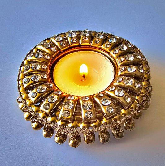 Golden Crystal ghungroo Tealight Holder