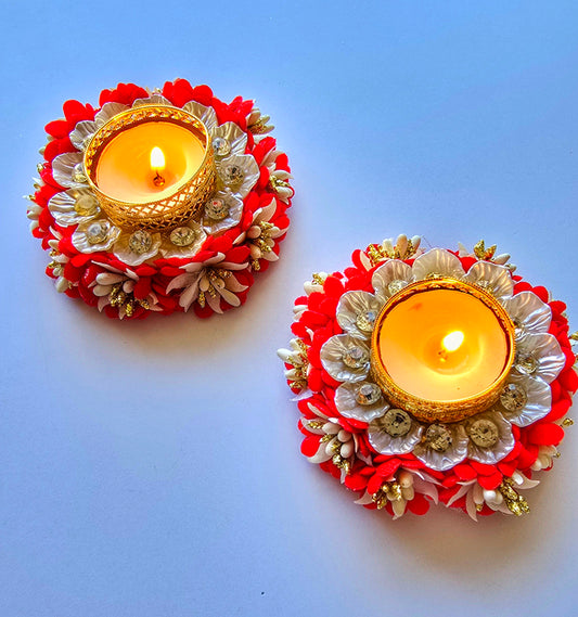 Floral Tea Light Holder - Pair