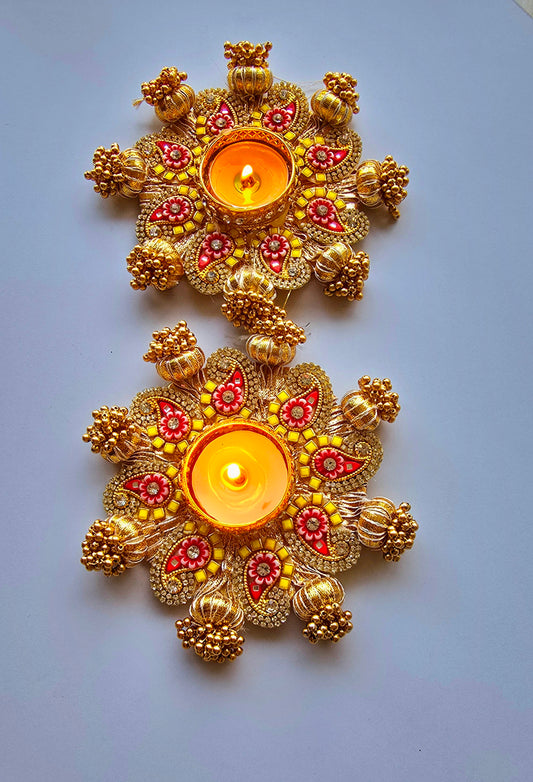 Floral Designer Tea Light Holder - Pair
