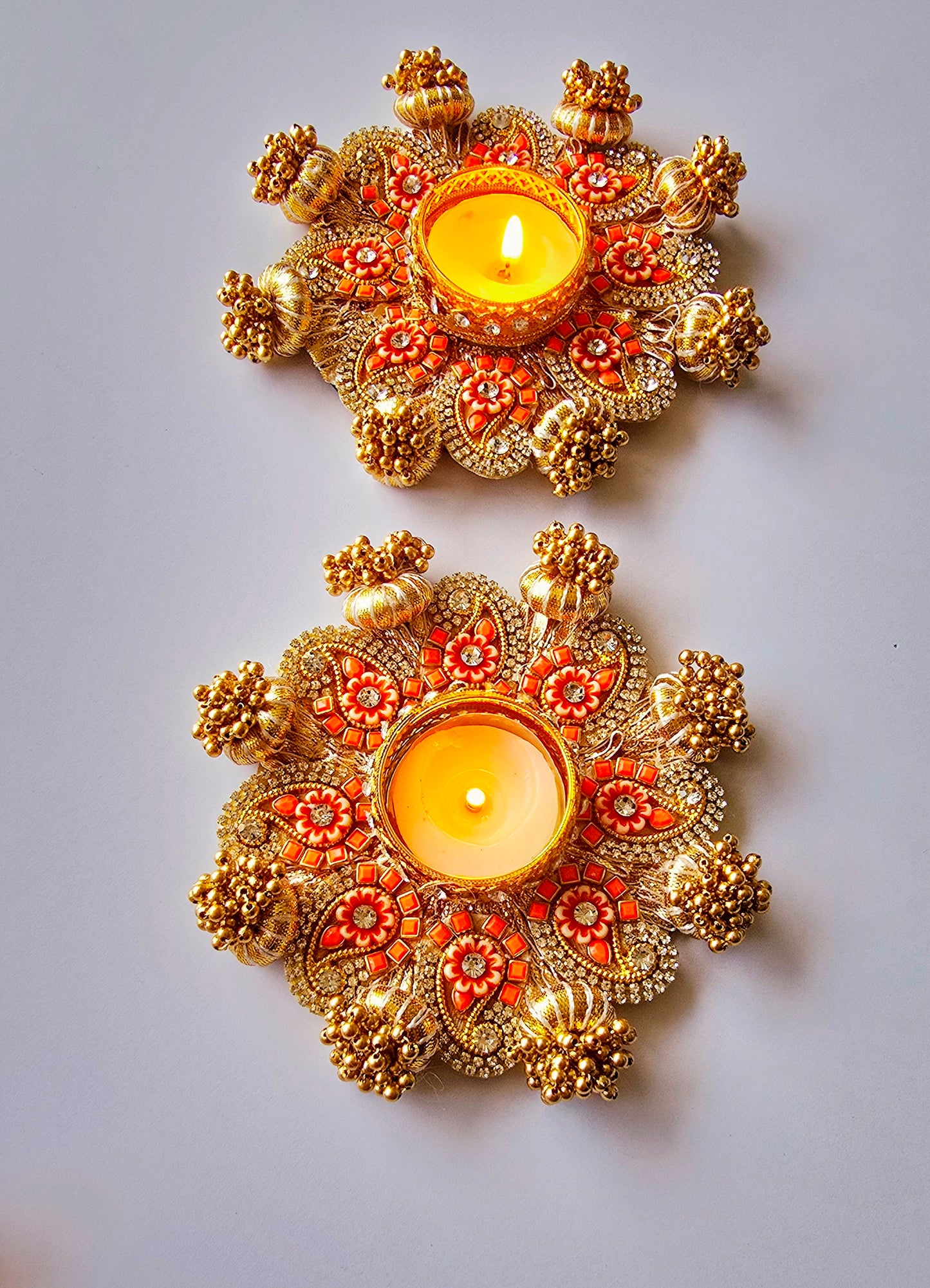 Floral Designer Tea Light Holder - Pair