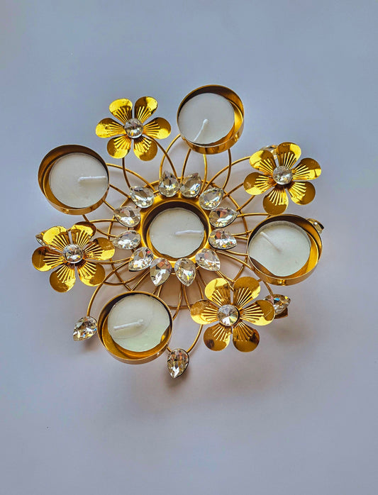 Golden Floral Metal Tea Light Holder