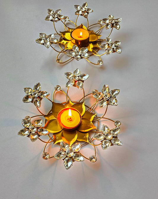 Crystal Lotus Metal Tealight Holder