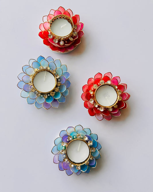 Crystal Lotus Tea Light Holder - Pair