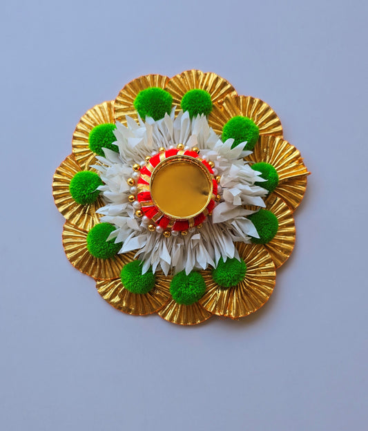 Golden & Green Floral Rangoli Mat
