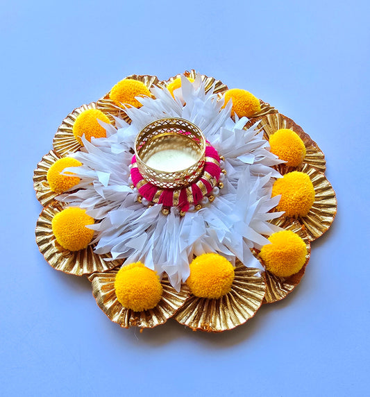 Yellow & White Floral Rangoli Mat