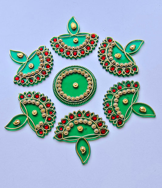 Green Diya Acrylic Rangoli Set