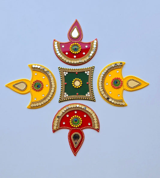 Diya Rangoli Set – Red & Yellow Designer Floor Decor