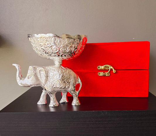 German Silver Elephant Bowl Gift Set – Premium Decorative Elephant with Velvet Box