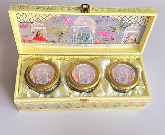 Luxury Gift Box with 3 Matching Glass Jars - Royal Heritage - Yellow