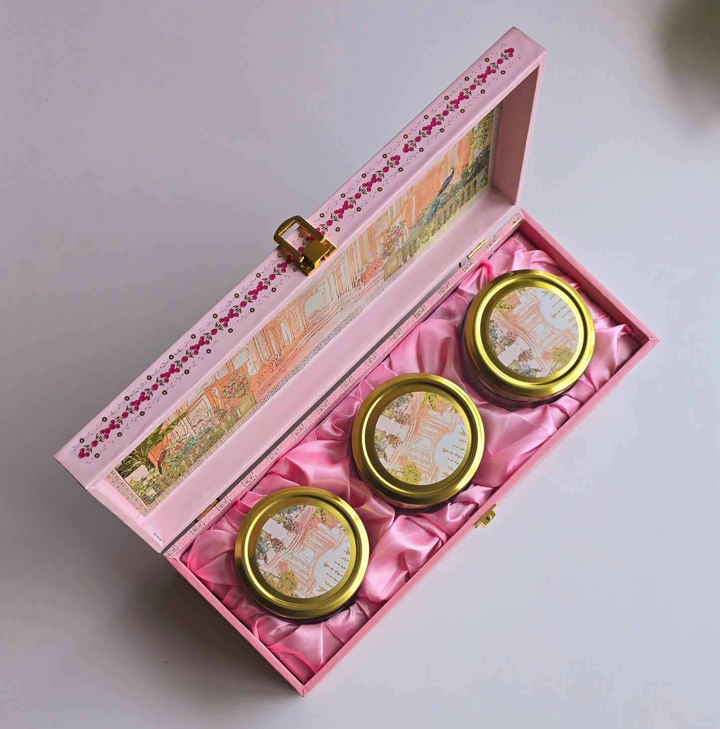 Royale Luxury Gift Box with 3 Matching Jars - Pink Palace Design
