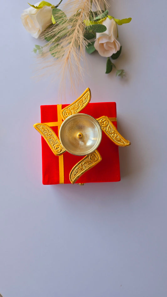 Swastik Diya with Gift Box - Brass