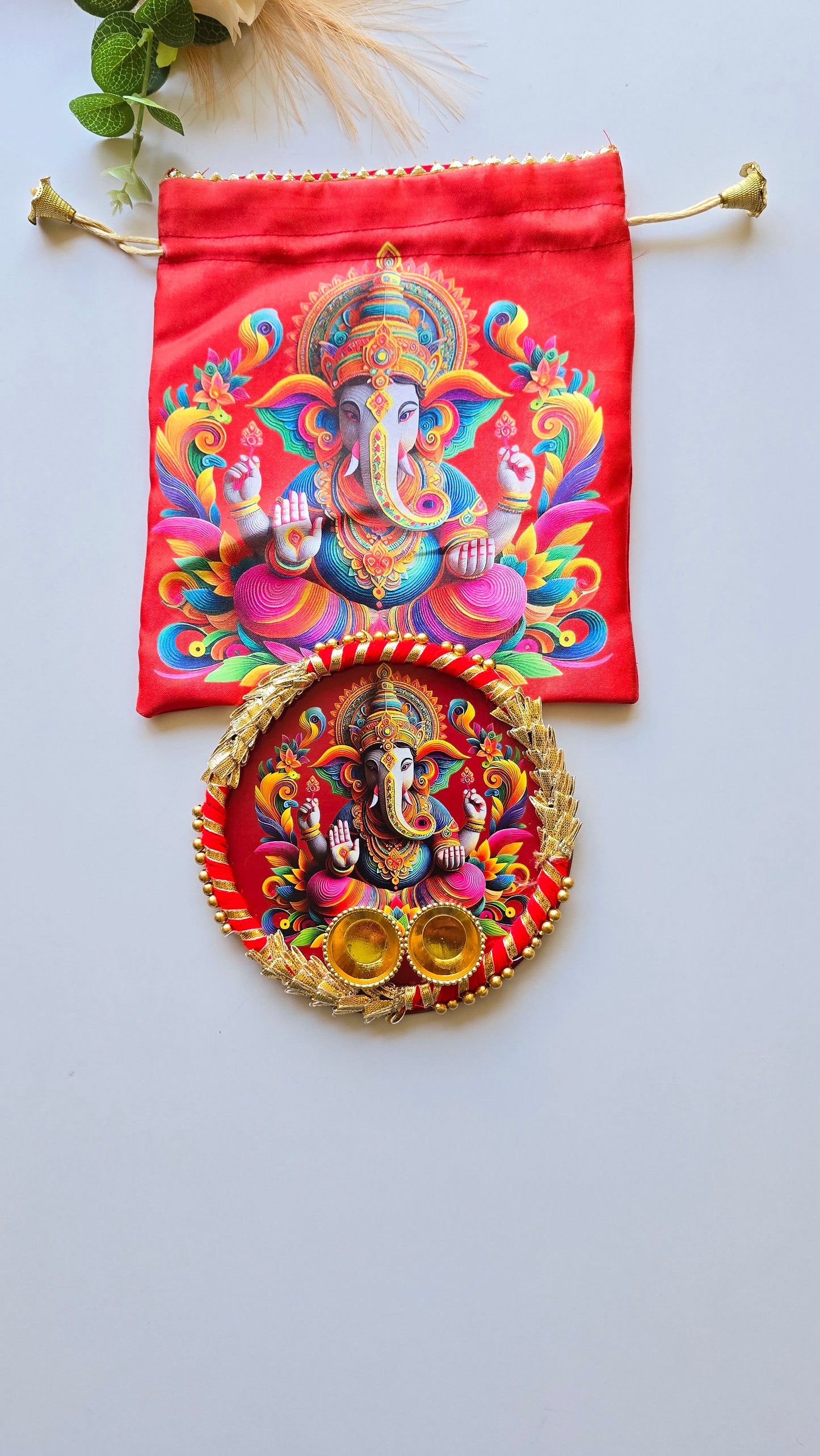 MDF Ganesh Puja Thali with Matching Potli Bag