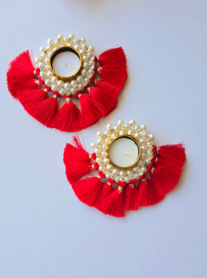 Tassel Pearl Tealight Holder (Pair)