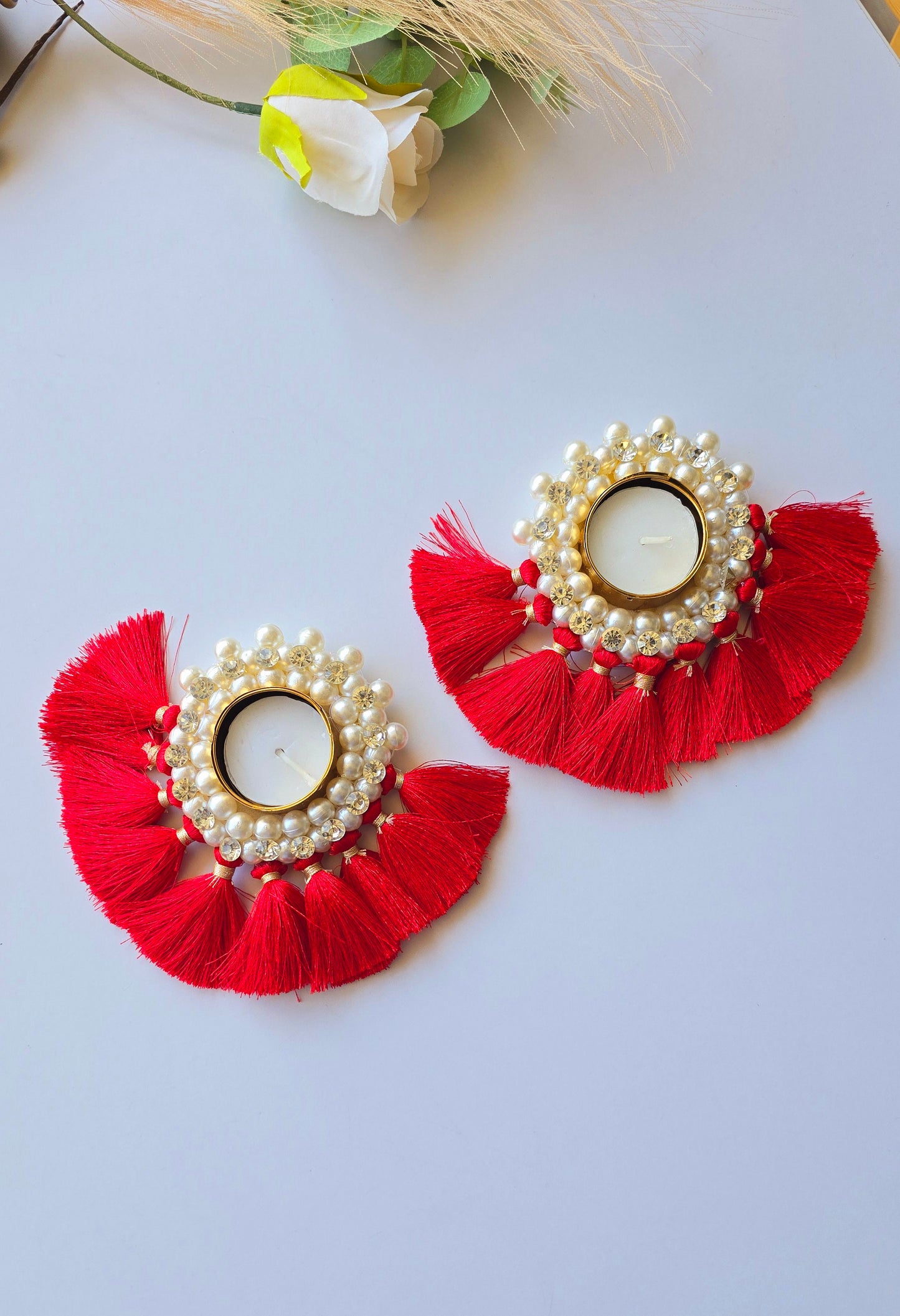 Tassel Pearl Tealight Holder (Pair)