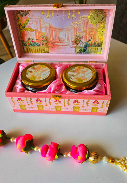 Gift Box with 2 Glass Jars - Pink