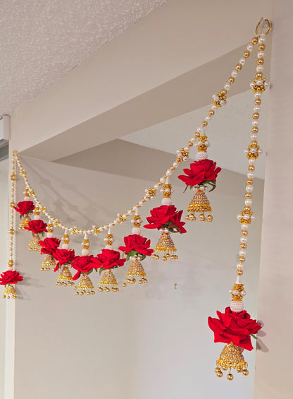 Luxurious Red Rose Toran / Bandhanwar with Side hangings