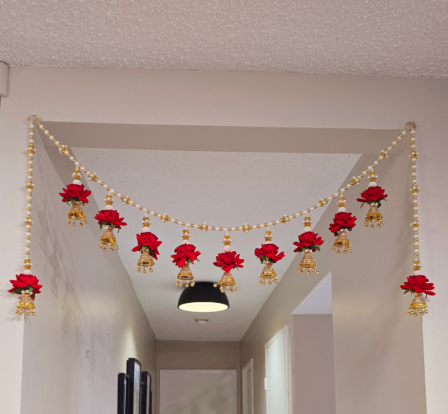 Luxurious Red Rose Toran / Bandhanwar with Side hangings