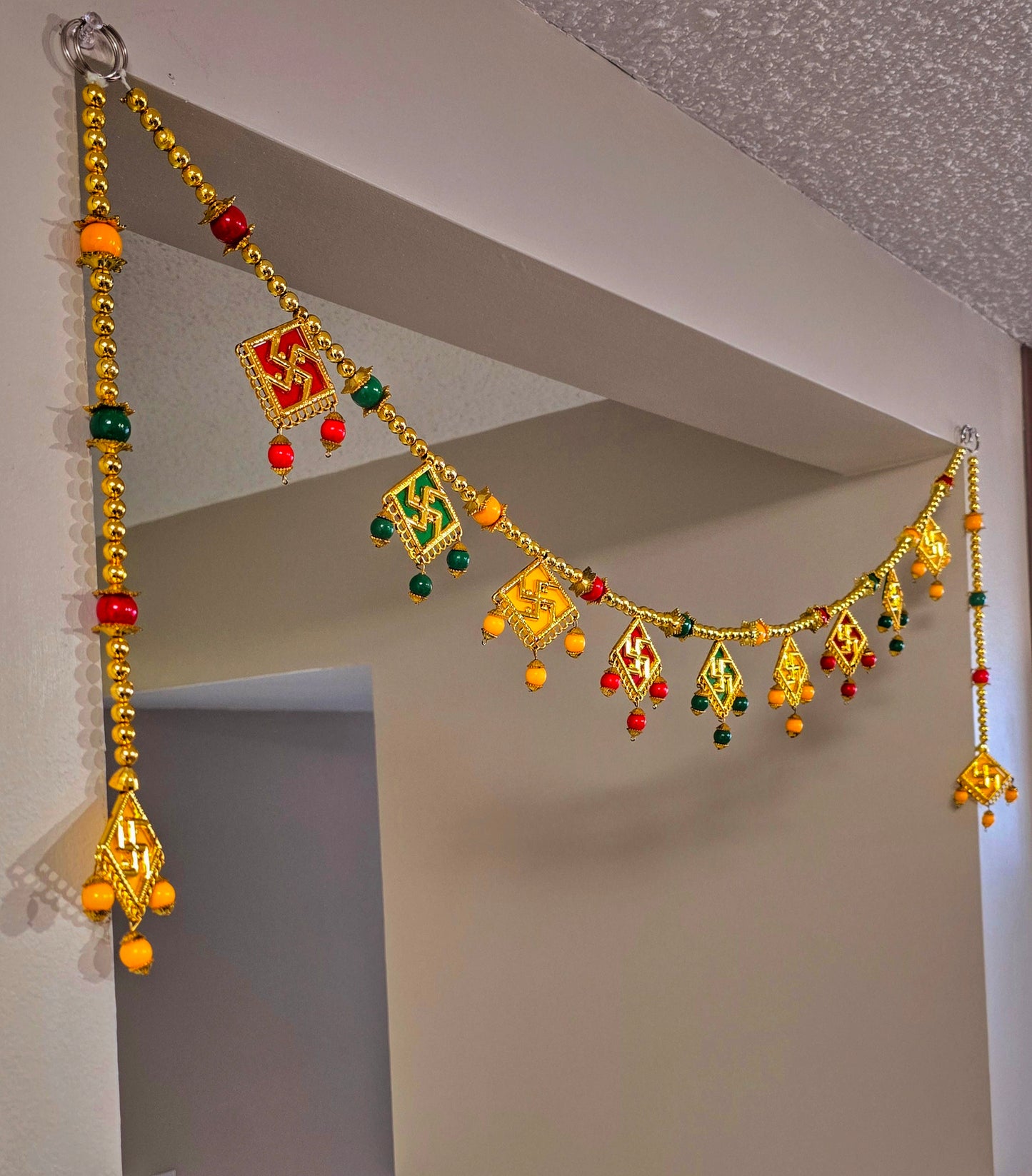 Luxury Swastik Beaded Toran / Bandhanwar with Side Hangings