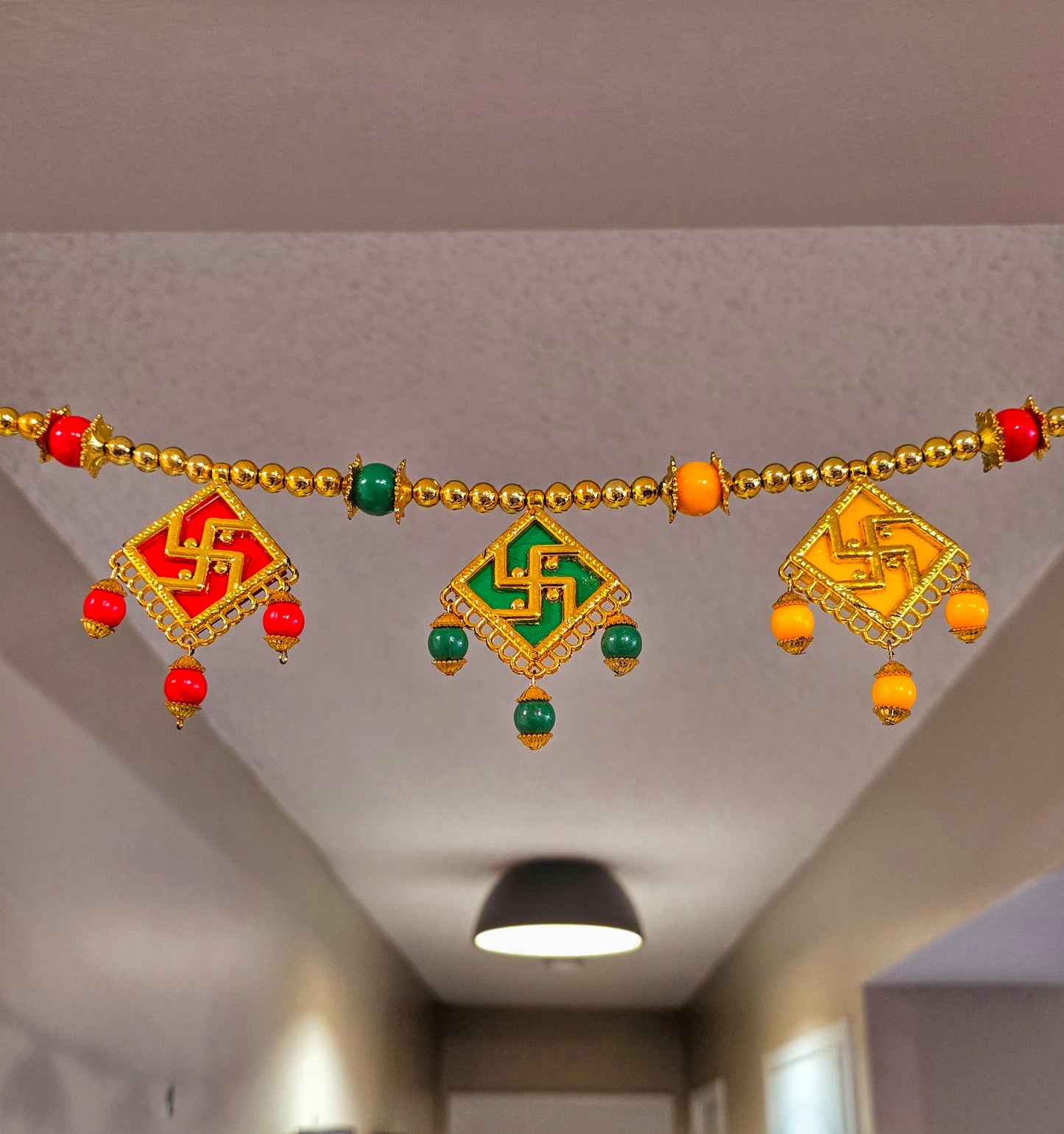 Luxury Swastik Beaded Toran / Bandhanwar with Side Hangings
