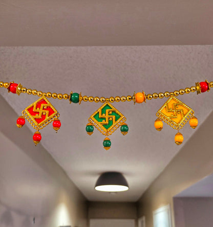 Luxury Swastik Beaded Toran / Bandhanwar with Side Hangings