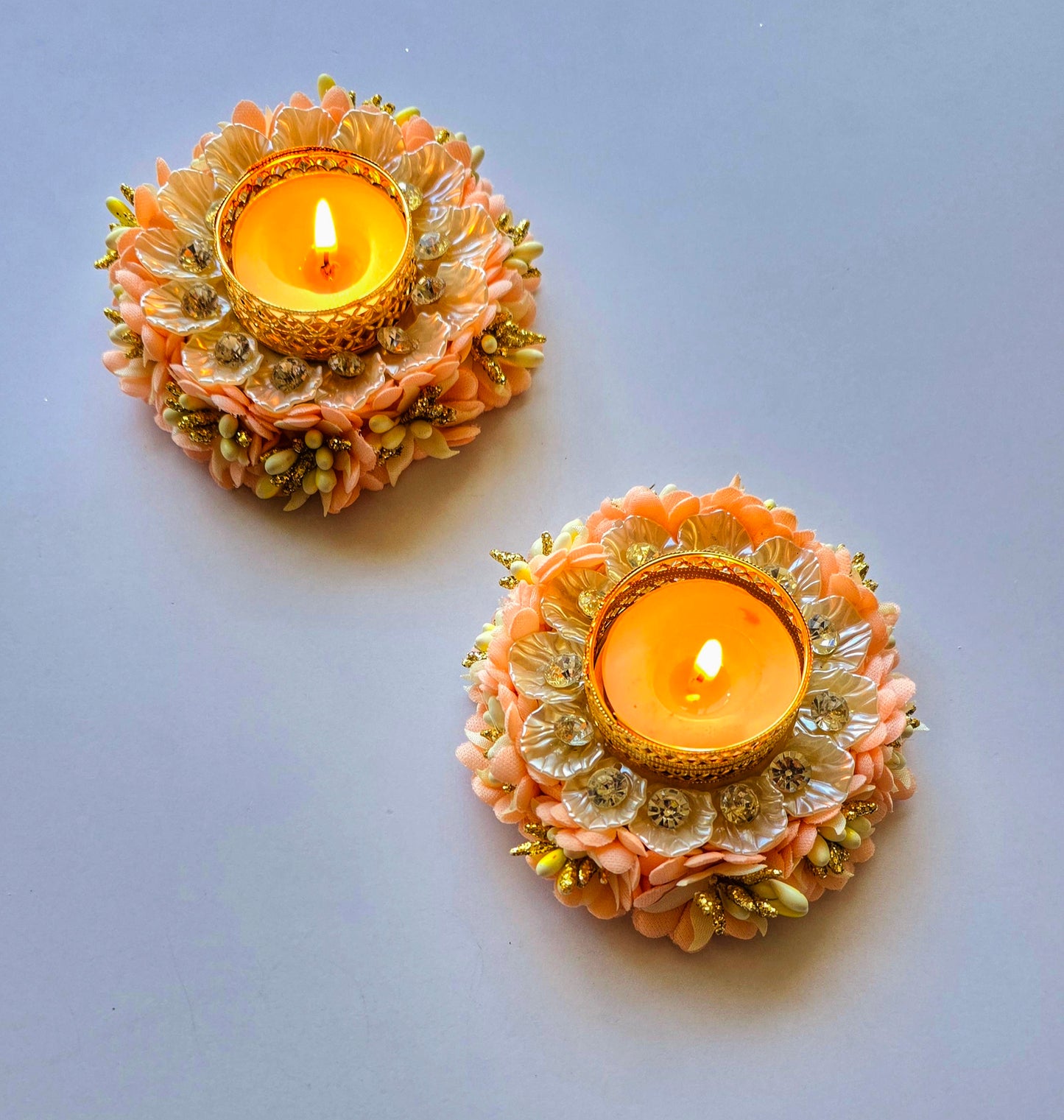 Floral Tea Light Holder - Pair