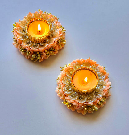 Floral Tea Light Holder - Pair