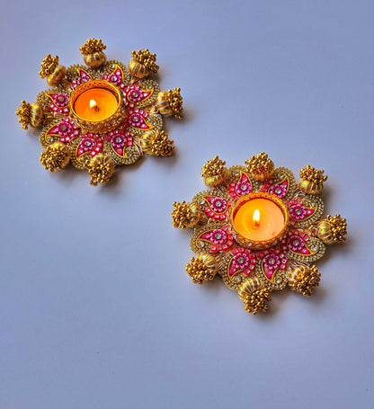 Floral Designer Tea Light Holder - Pair