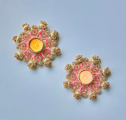 Floral Designer Tea Light Holder - Pair