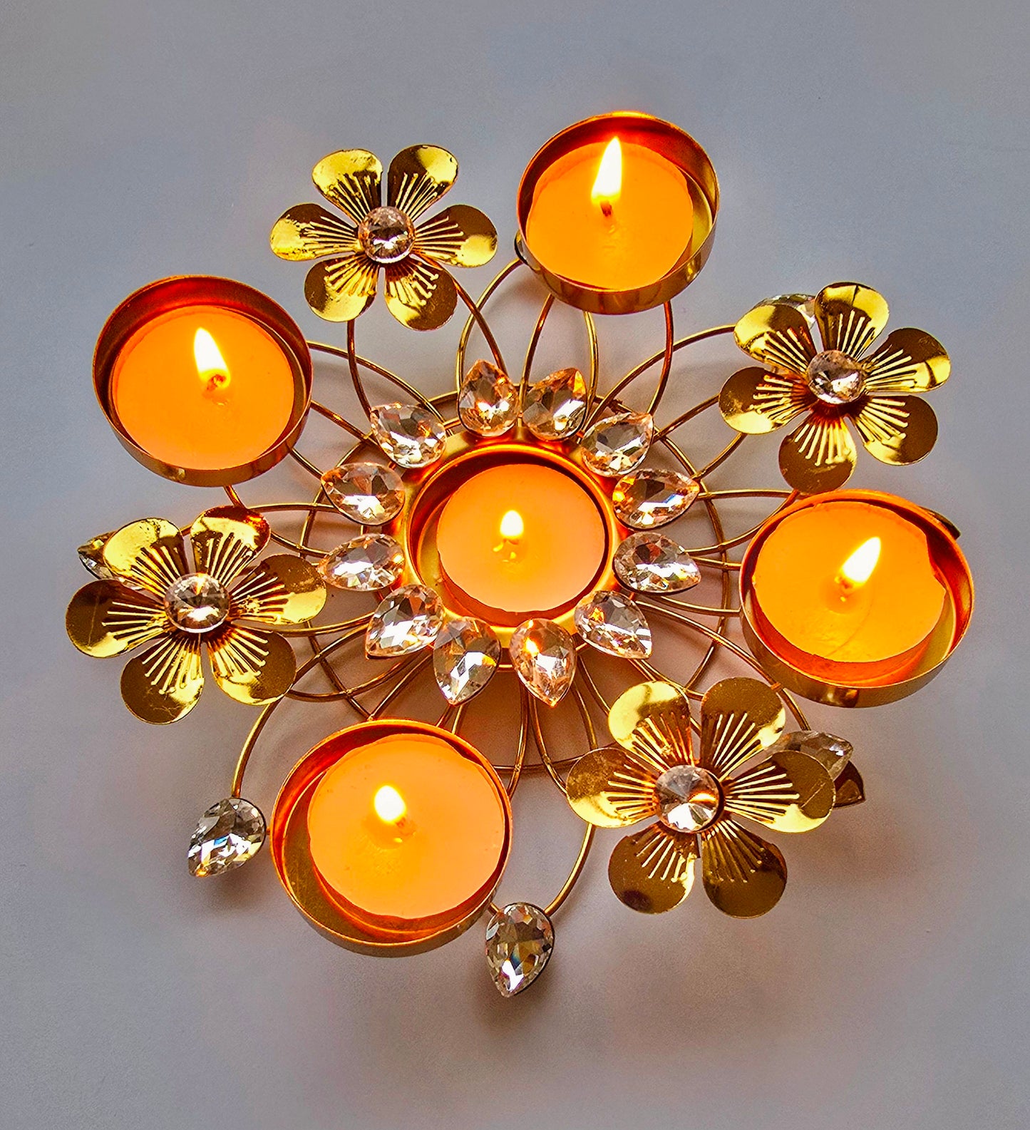 Golden Floral Metal Tea Light Holder
