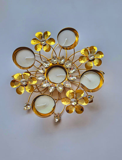 Golden Floral Metal Tea Light Holder