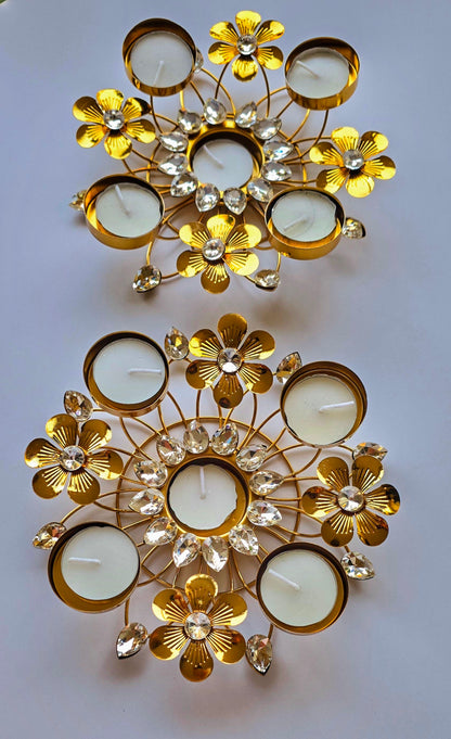 Golden Floral Metal Tea Light Holder