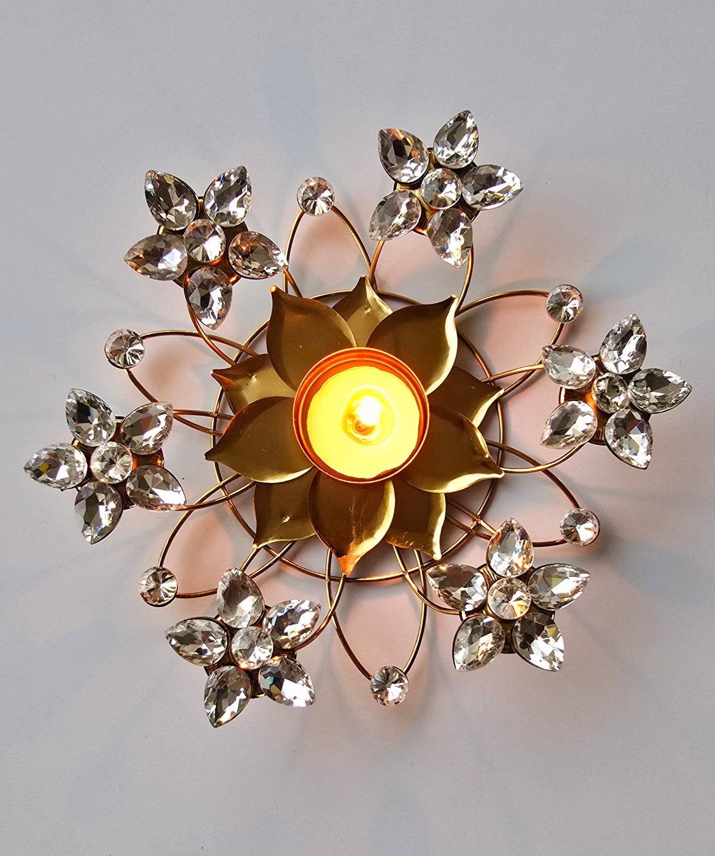 Crystal Lotus Metal Tealight Holder