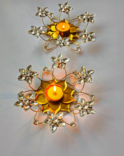 Crystal Lotus Metal Tealight Holder
