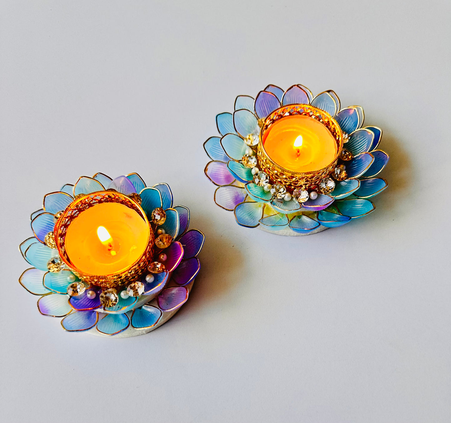 Crystal Lotus Tea Light Holder - Pair