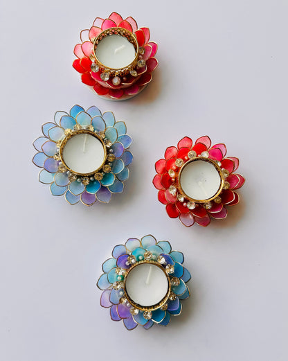 Crystal Lotus Tea Light Holder - Pair