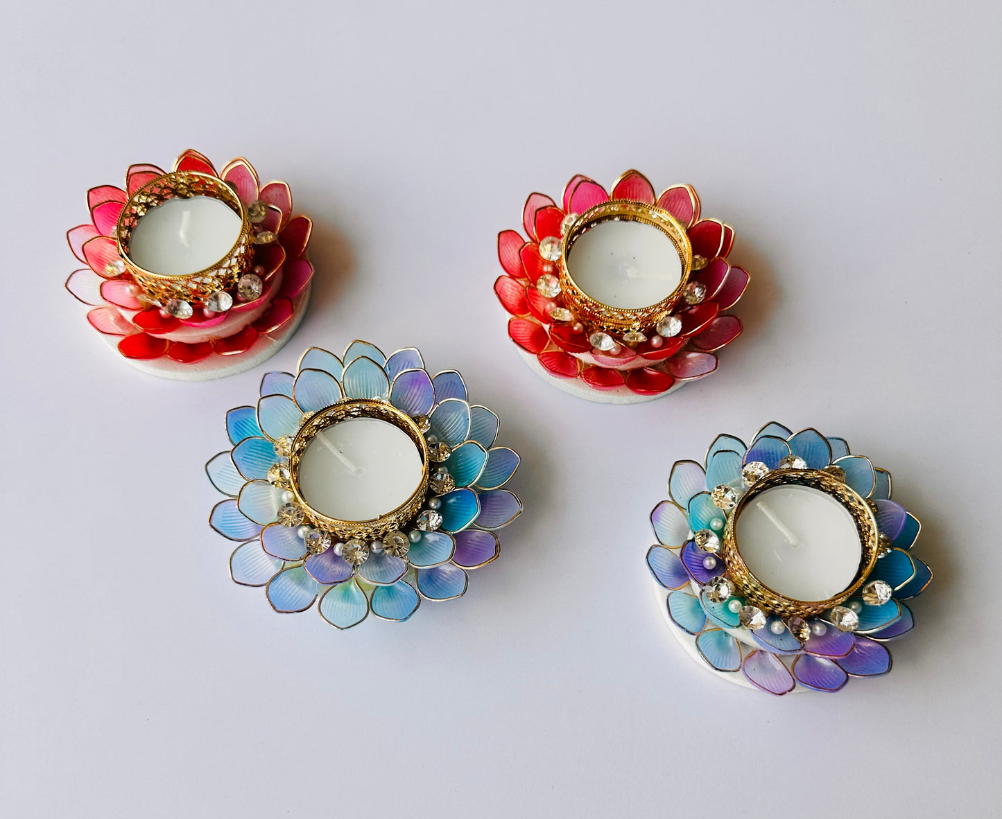 Crystal Lotus Tea Light Holder - Pair