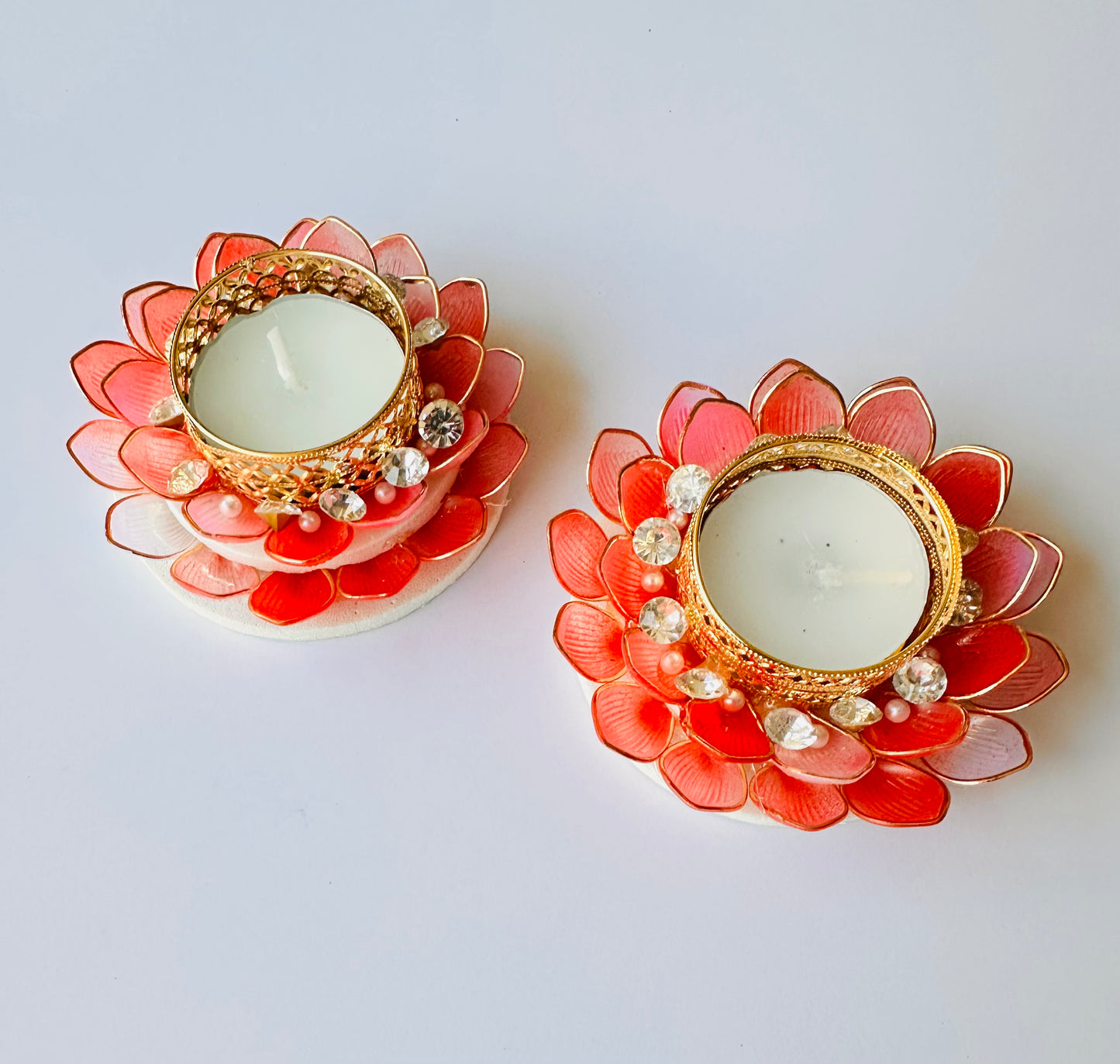 Crystal Lotus Tea Light Holder - Pair