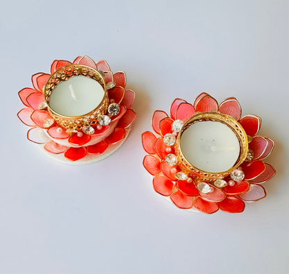 Crystal Lotus Tea Light Holder - Pair