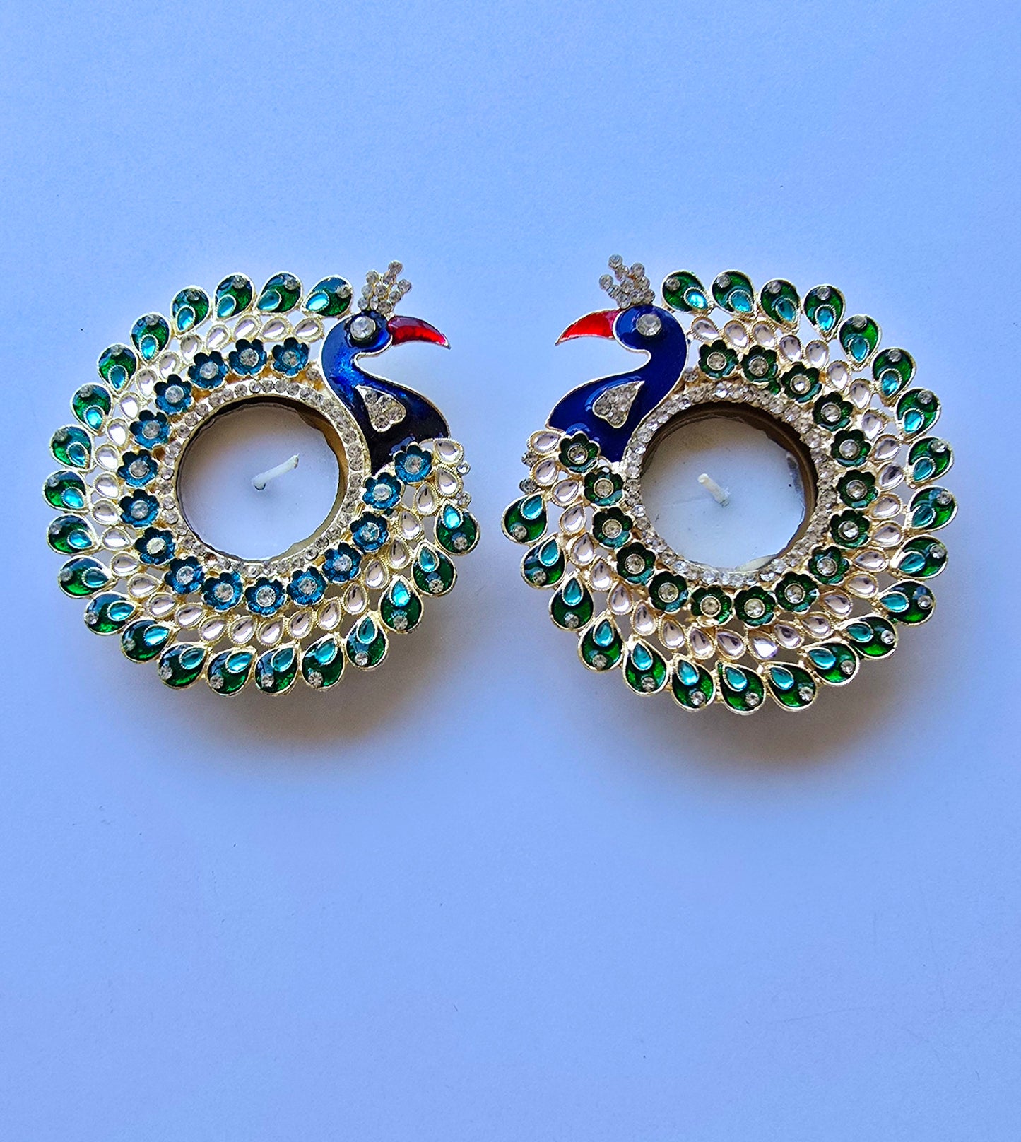 Premium Peacock Tea Light Holders pair