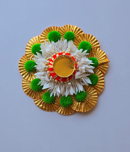 Golden & Green Floral Rangoli Mat