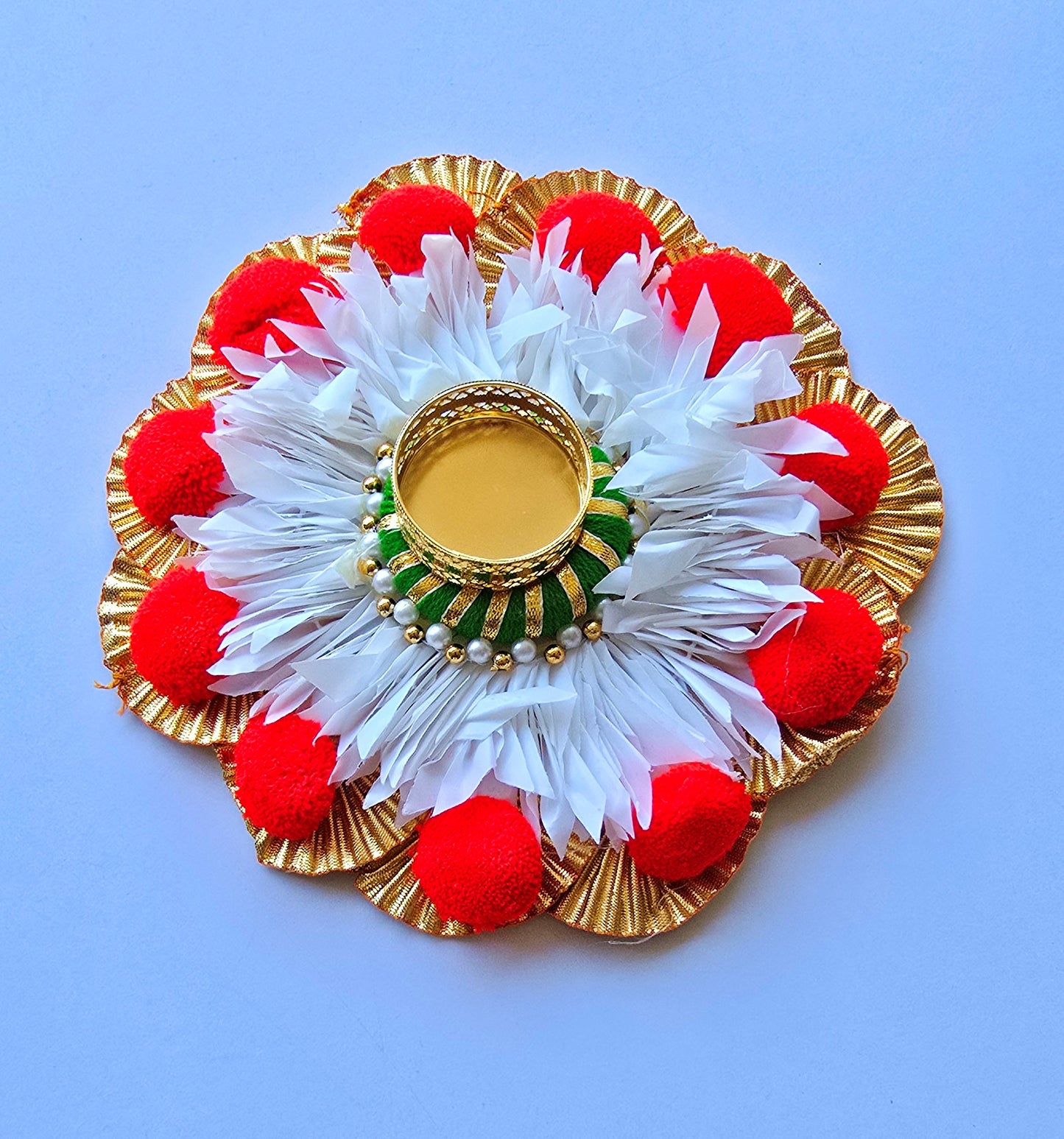 Red & White Floral Rangoli Mat