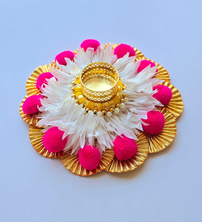 Pink & White Floral Rangoli Mat