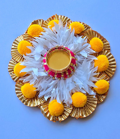Yellow & White Floral Rangoli Mat