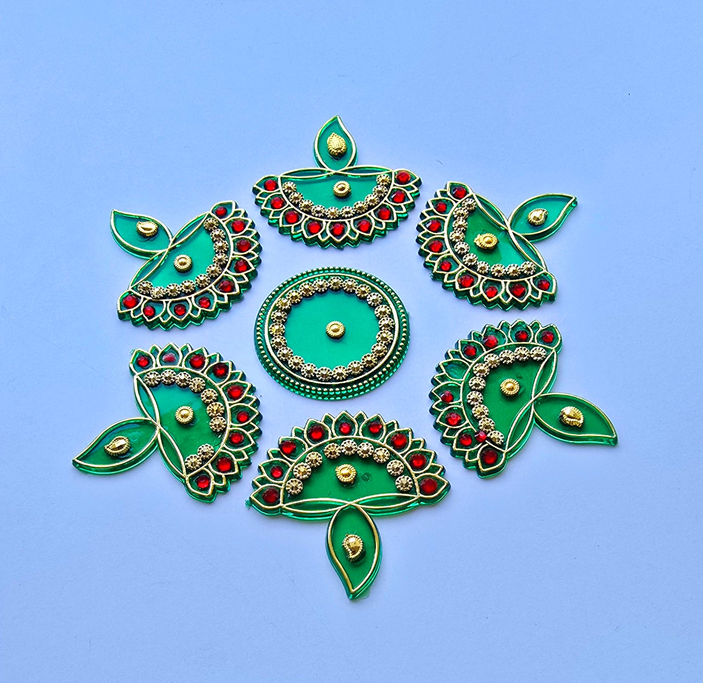 Green Diya Acrylic Rangoli Set