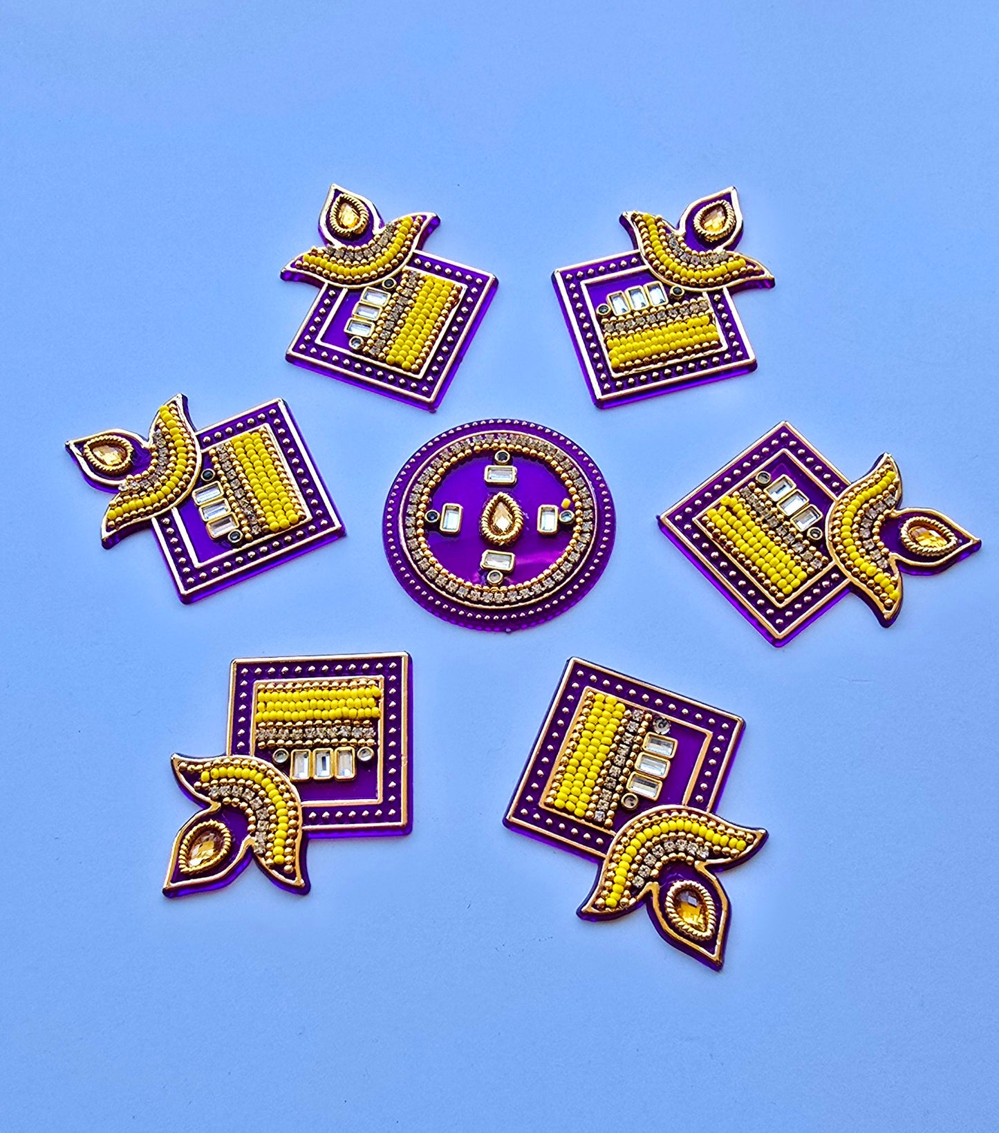 Diya Shape Rangoli Set – Kundan & Pearl Work