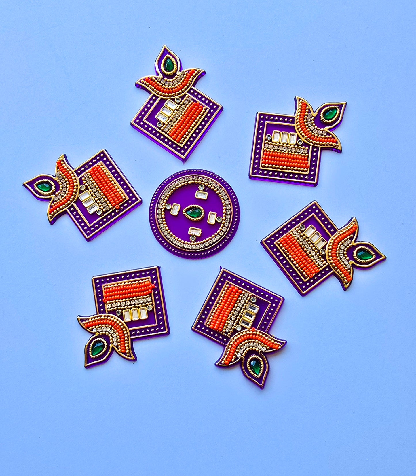 Diya Shape Rangoli Set – Kundan & Pearl Work