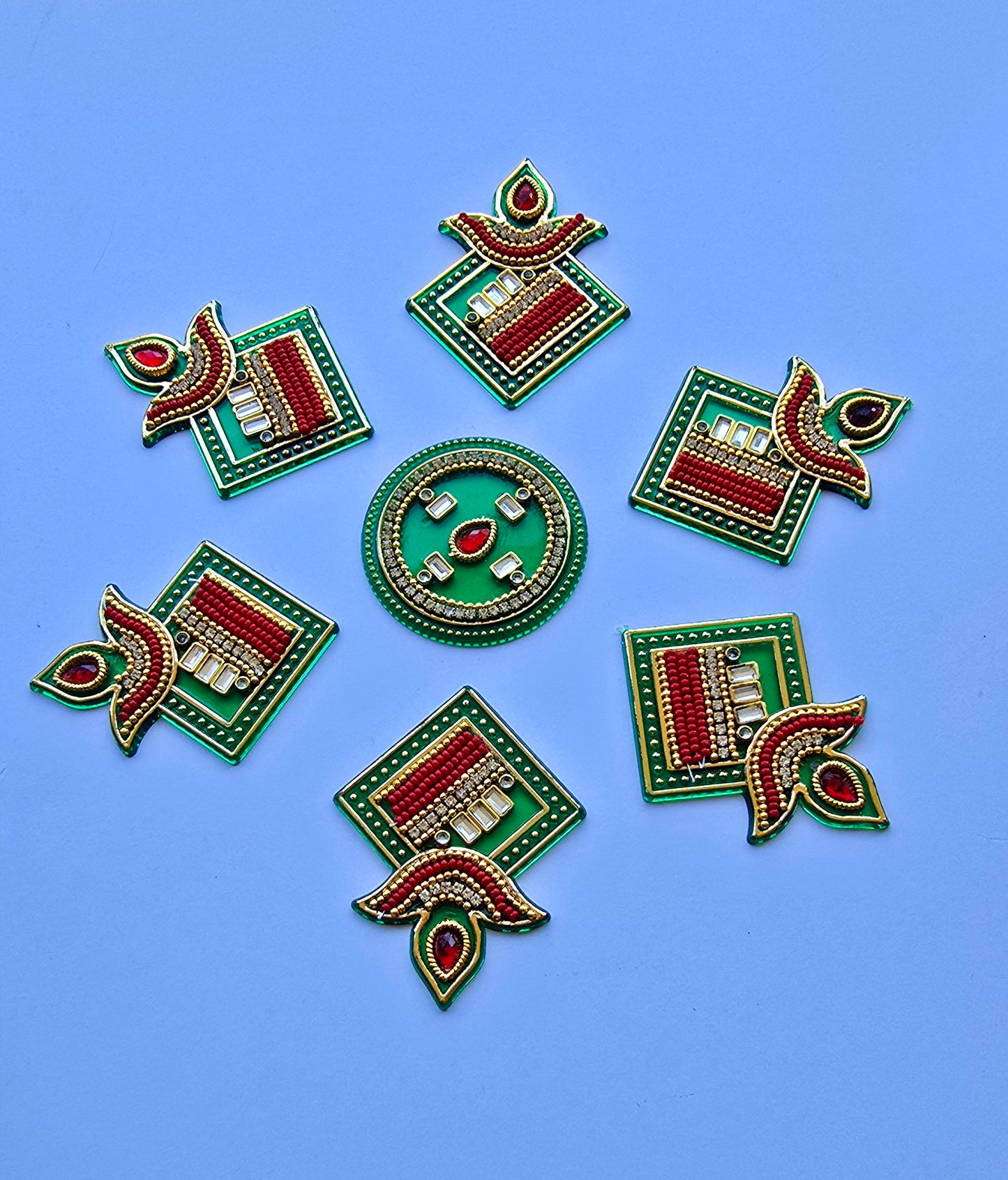 Diya Shape Rangoli Set – Kundan & Pearl Work